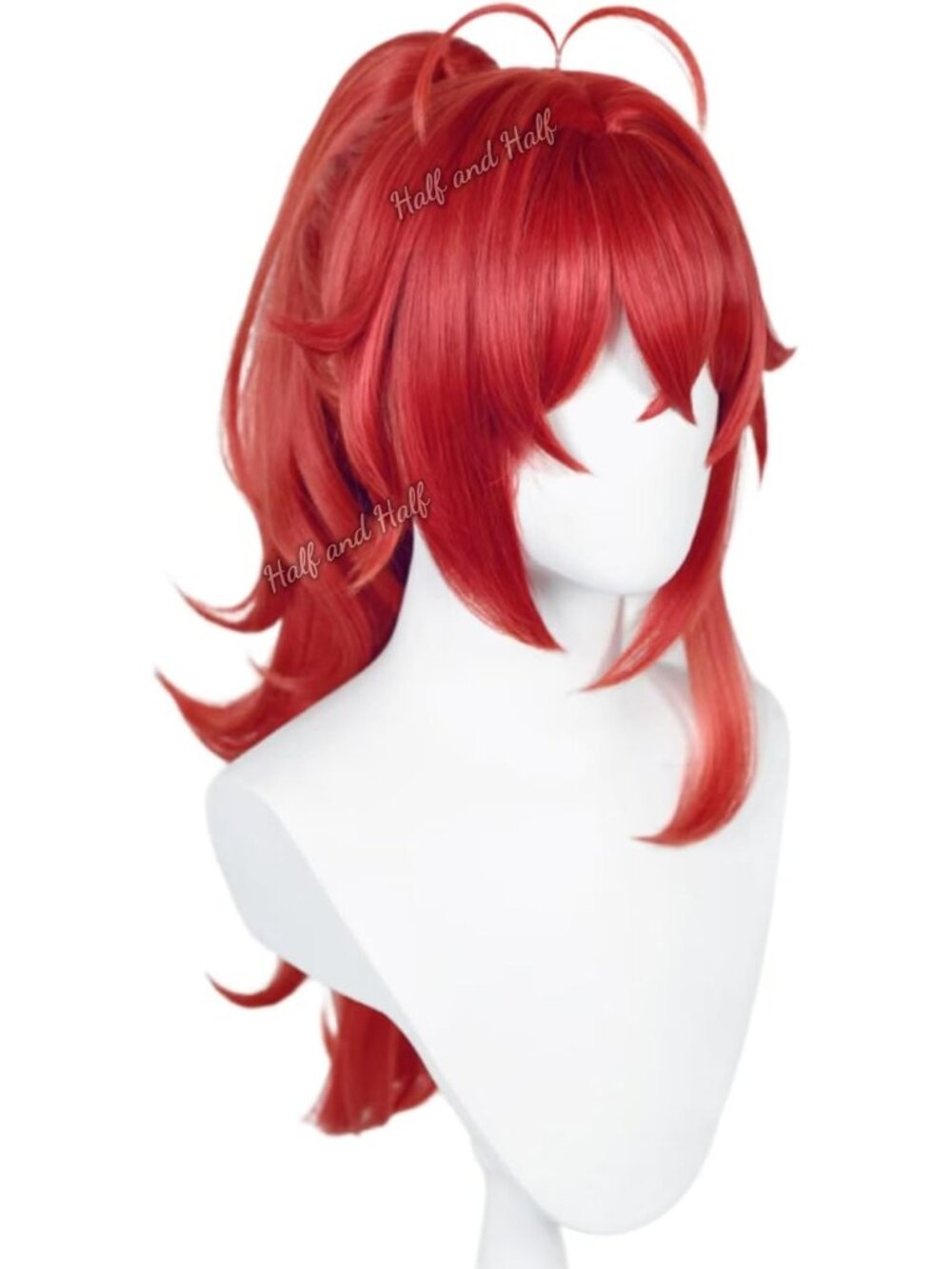 Women's Red Curly Pony 39 Inch Cosplay Platinum Blonde Wigs With Side Part Bangs